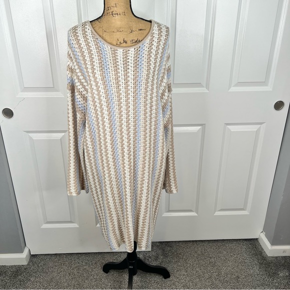 Sz 2X Love Knits Boutique Tan& Blue Striped Crochet Dress NWT - Picture 3 of 11